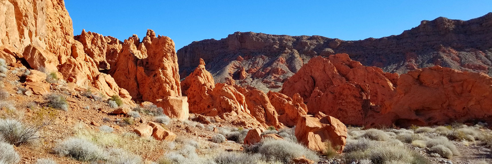 Entering the Pinnacles on Unique Perspective of the Pinnacles from Above Pinnacles Loop Trail in Valley of Fire State Park, Nevada