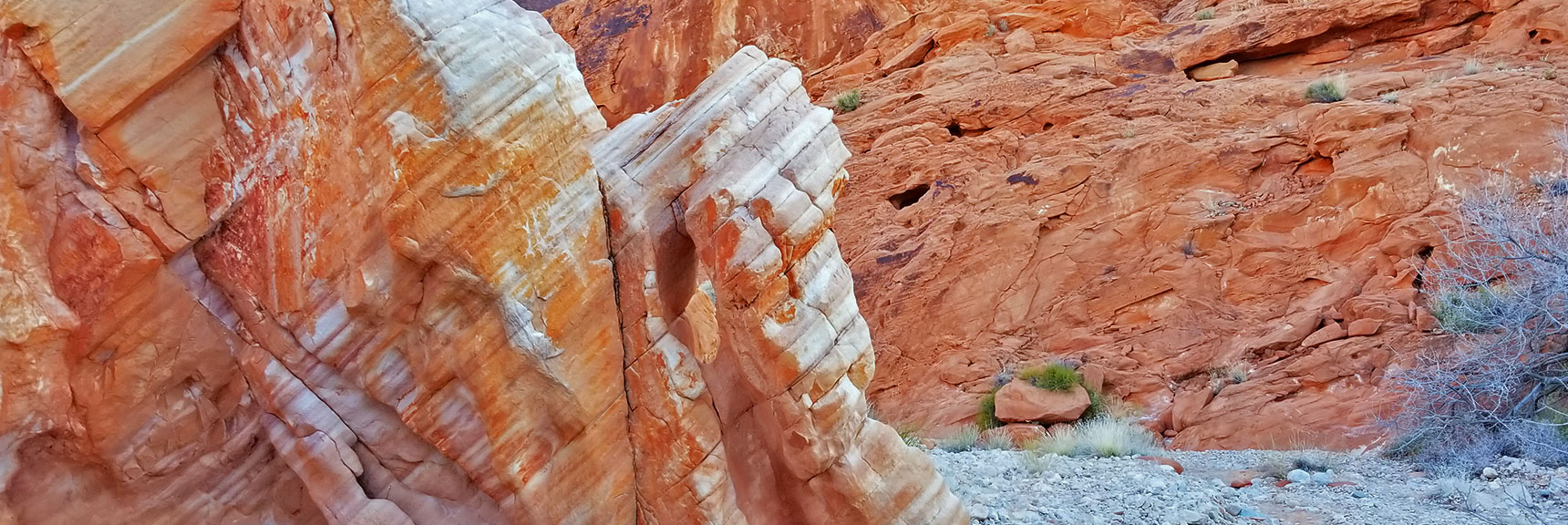 Colorful Firewave Rock Formations in the Northern Canyon Wash on Prospect Trail in Valley of Fire State Park, Nevada