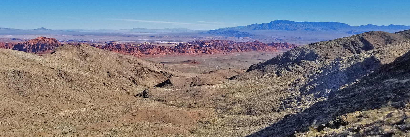 Looking Down a Valley Toward Eastern Valley of Fire State Park from the Muddy Mountains Wilderness, Nevada