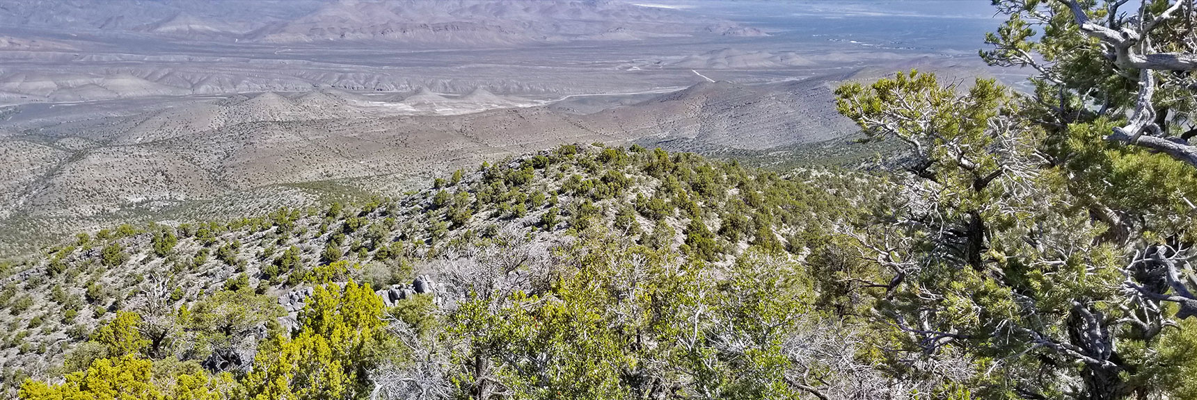 View to Origin Point at Intersection of Kyle Canyon & Harris Springs Rd from La Madre Mountain Nevada Northern Approach and High Points