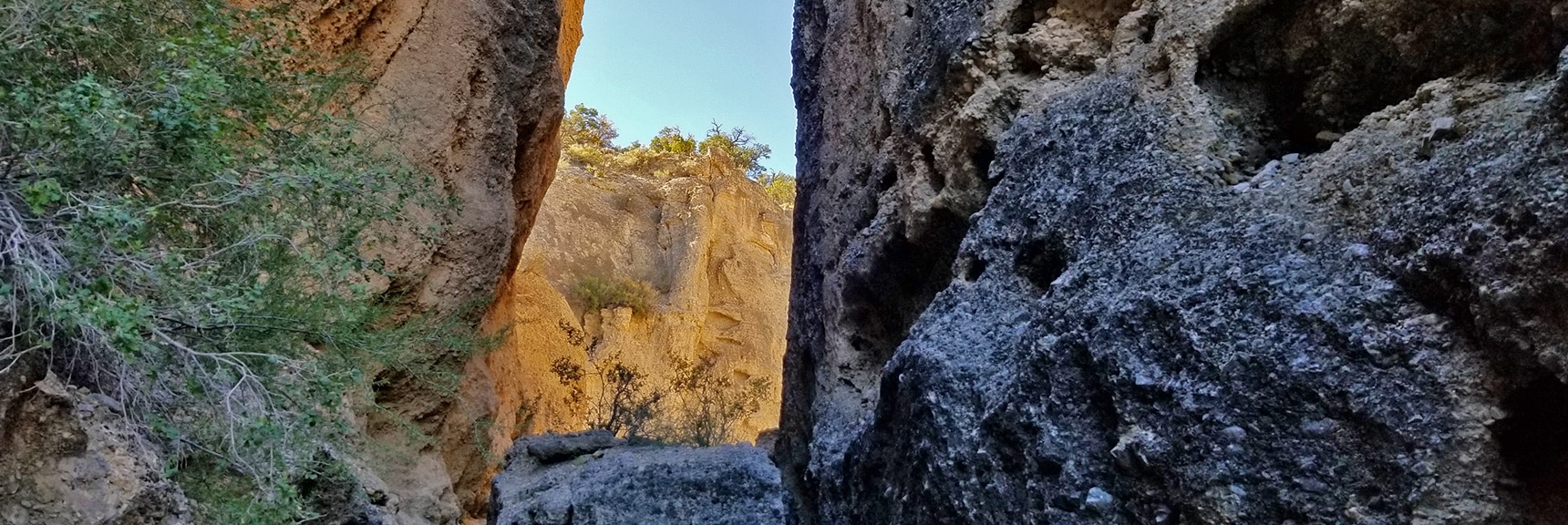 The Slot Canyon Portion is a Series of Narrow Areas Alternating with Open Areas | Harris Springs Canyon | Biking from Centennial Hills | Spring Mountains, Nevada
