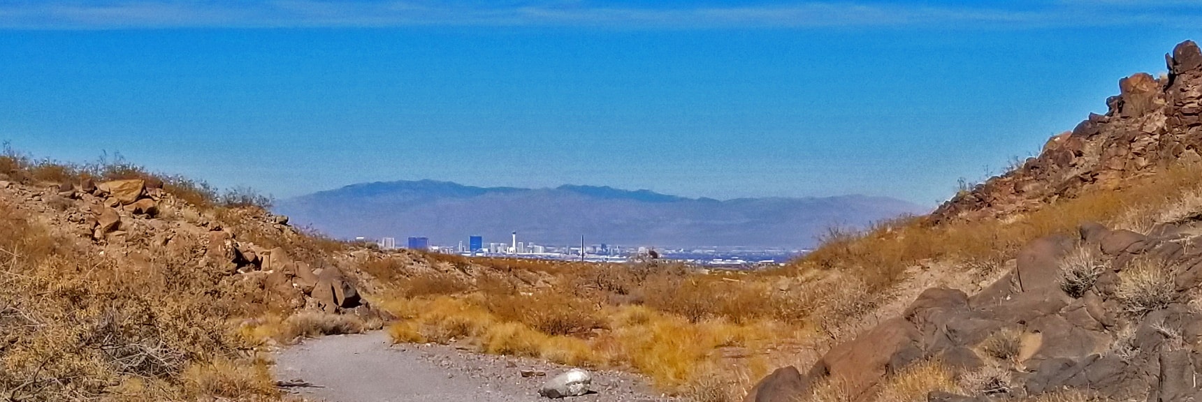 Las Vegas Strip Viewed from Lower Petroglyph Canyon | Petroglyph Canyon | Sloan Canyon National Conservation Area, Nevada