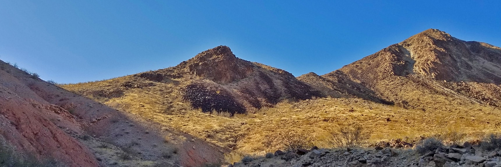 View Back to Lava Butte and the Saddle Pass to the Northern Summit Approach Route. | Lava Butte | Lake Mead National Recreation Area, Nevada