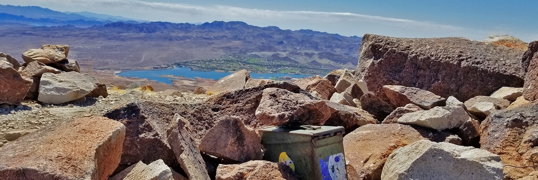 Summit Box on Lava Butte. Lake Las Vegas in Background | Lava Butte | Lake Mead National Recreation Area, Nevada
