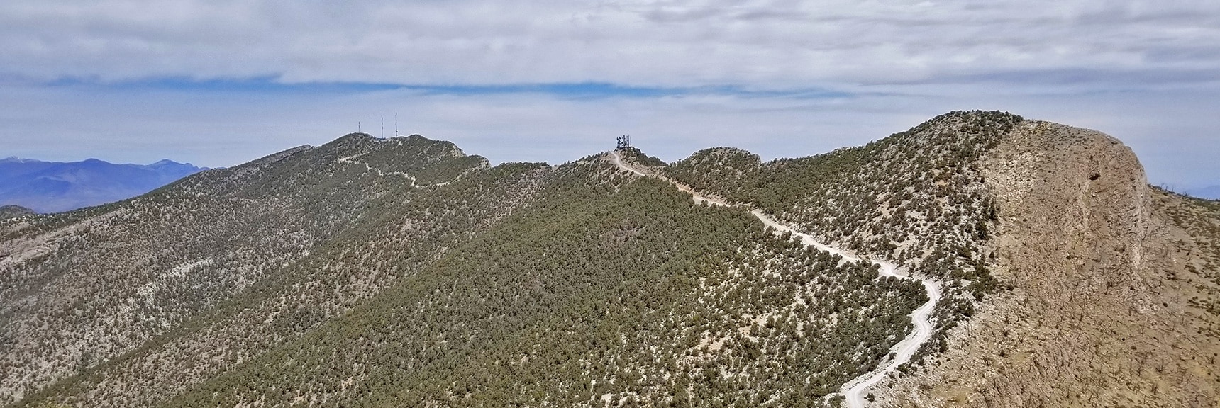 Mid-Summit, North Summit and Approach Road Viewed from the South Summit | Potosi Mountain Spring Mountains Nevada