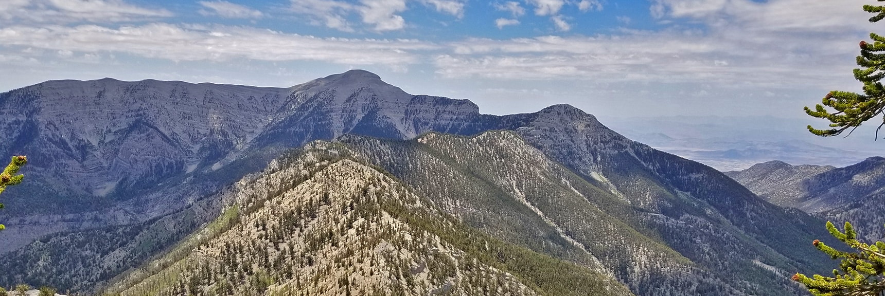 North and South Ridge of Kyle Canyon with Lee Peak and Charleston Peak in the Distance | Mummy Mountain NW Cliffs | Mt Charleston Wilderness | Spring Mountains, Nevada