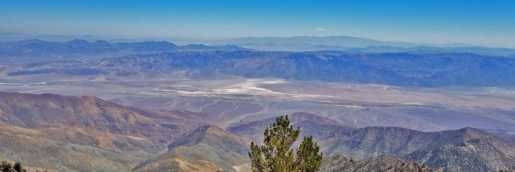 View Straight Down to Badwater Basin in Center, Mt. Charleston Wilderness Faintly in Horizon High Point | Telescope Peak Summit from Wildrose Charcoal Kilns Parking Area, Panamint Mountains, Death Valley National Park, California