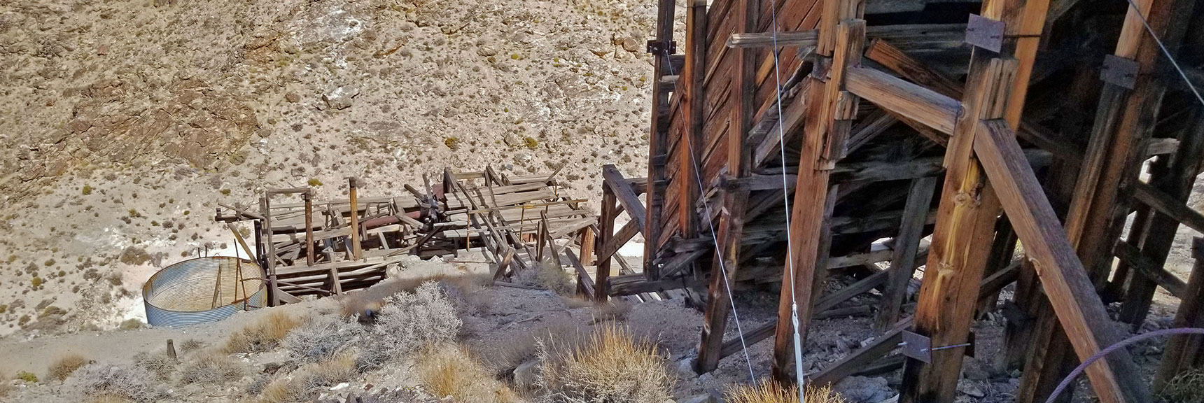 View from Above Skidoo Stamp Mill. Note the New Support Cables | Skidoo Stamp Mill, Panamint Mountains, Death Valley National Park, CA