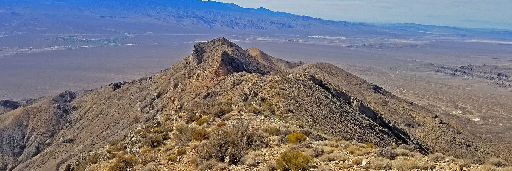 Heading Toward "The Gass Peak Gauntlet" - Ridge Between Eastern and Mid-Summit Area. | Gass Peak Grand Crossing | Desert National Wildlife Refuge to Centennial Hills Las Vegas via Gass Peak Summit by Foot