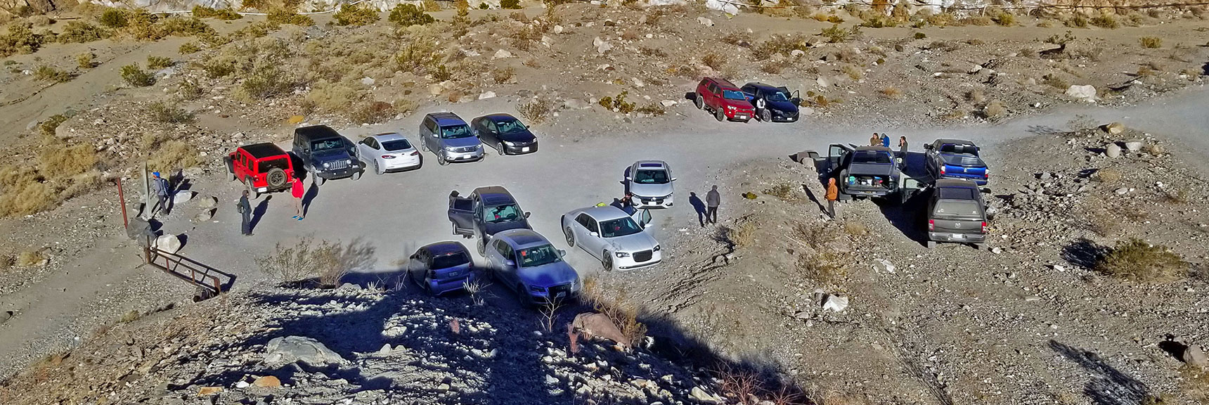 Darwin Falls Trailhead Viewed from Above. Parking Area Can Fill Up Fast. | Darwin Falls, Death Valley National Park, California
