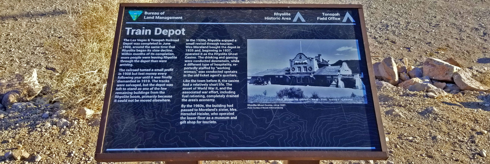 Train Depot Interpretive Sign | Rhyolite Ghost Town | Death Valley Area, Nevada