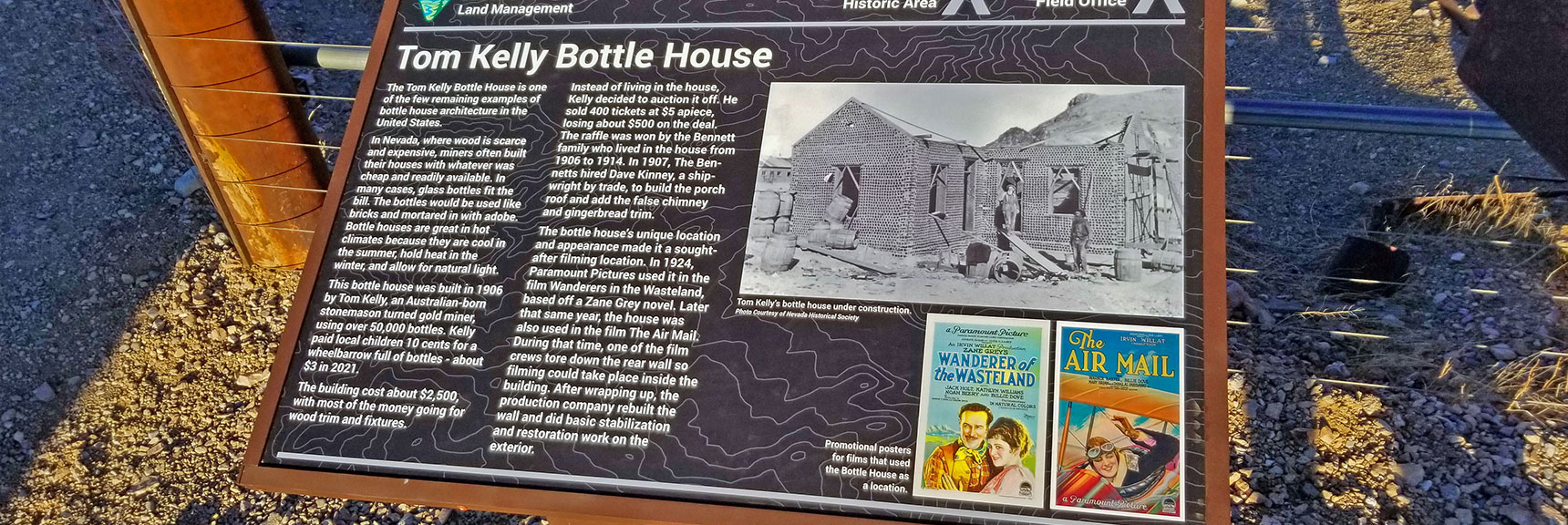 Tom Kelly Bottle House Interpretive Sign | Rhyolite Ghost Town | Death Valley Area, Nevada