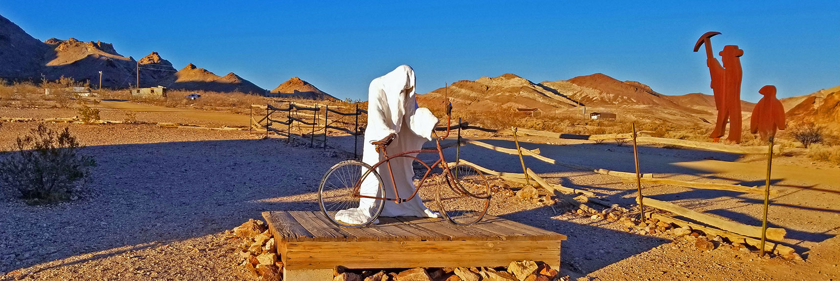 "Ghost Rider" at Goldwell Open Air Museum. Short Harris Tribute in Background. | Rhyolite Ghost Town | Death Valley Area, Nevada