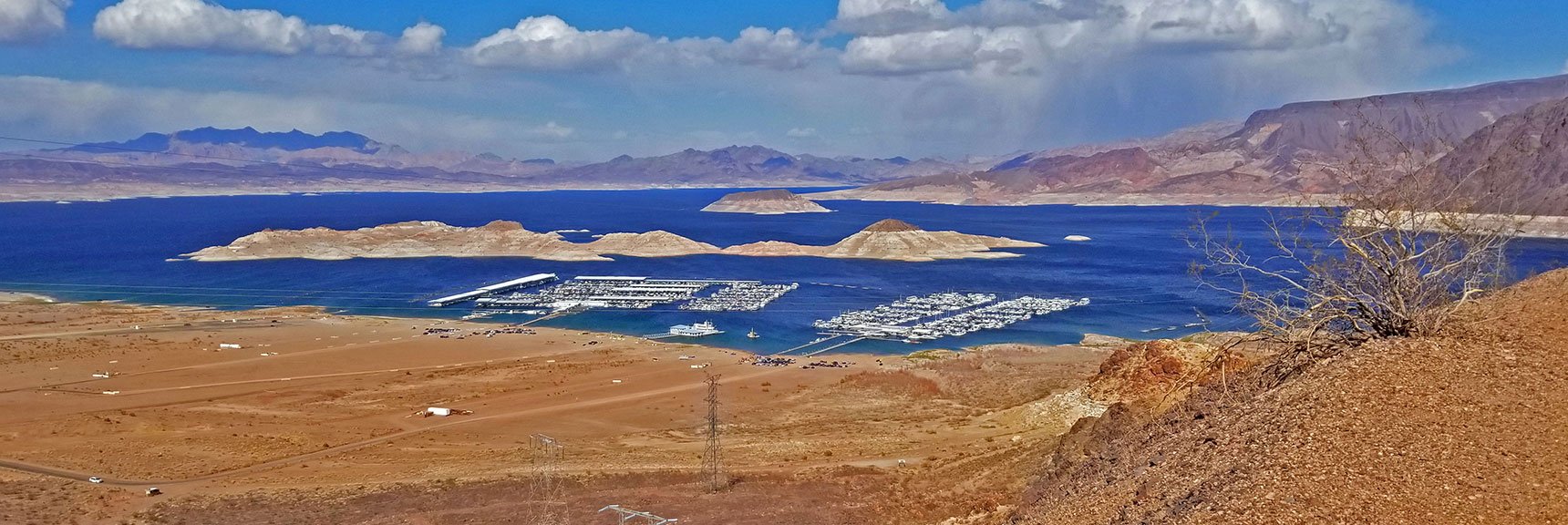 Lake Mead, Marina, Muddy Mountains in Distance to Left | Historic Railroad Trail | Lake Mead National Recreation Area, Nevada