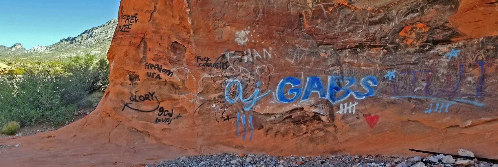 Graffiti Mars Only a Few Red Rock Areas, Mostly Here | Little Red Rock Las Vegas, Nevada, Near La Madre Mountains Wilderness