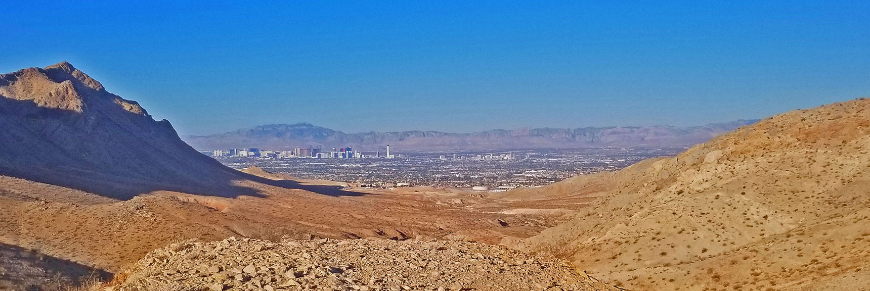 Larger View of Las Vegas Strip with Potosi Mt. and Rainbow Mts. in Background | Sunrise Mountain, Las Vegas, Nevada