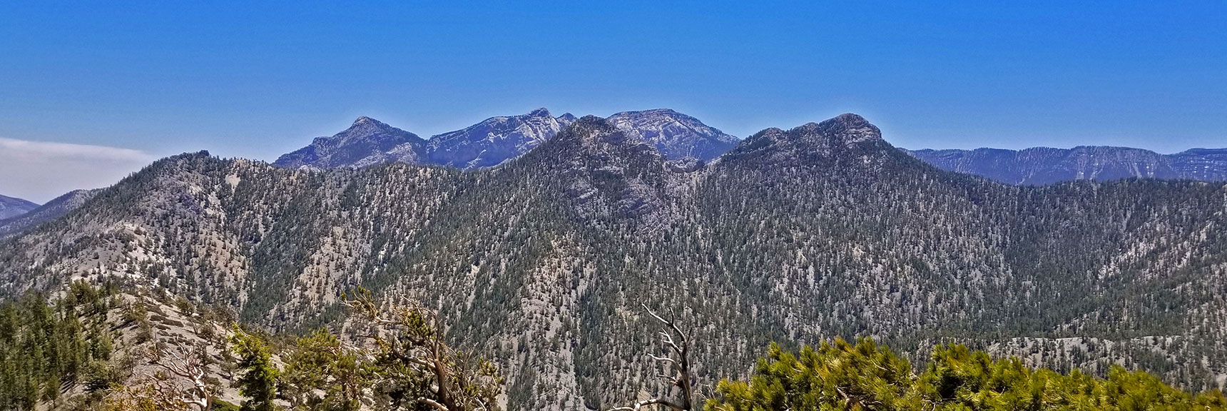 Fuller View of Mummy Mt: Head and Main Summit Area Far Background Along with Kyle Canyon North Ridge to Right | Macks Peak | Mt Charleston Wilderness | Spring Mountains, Nevada