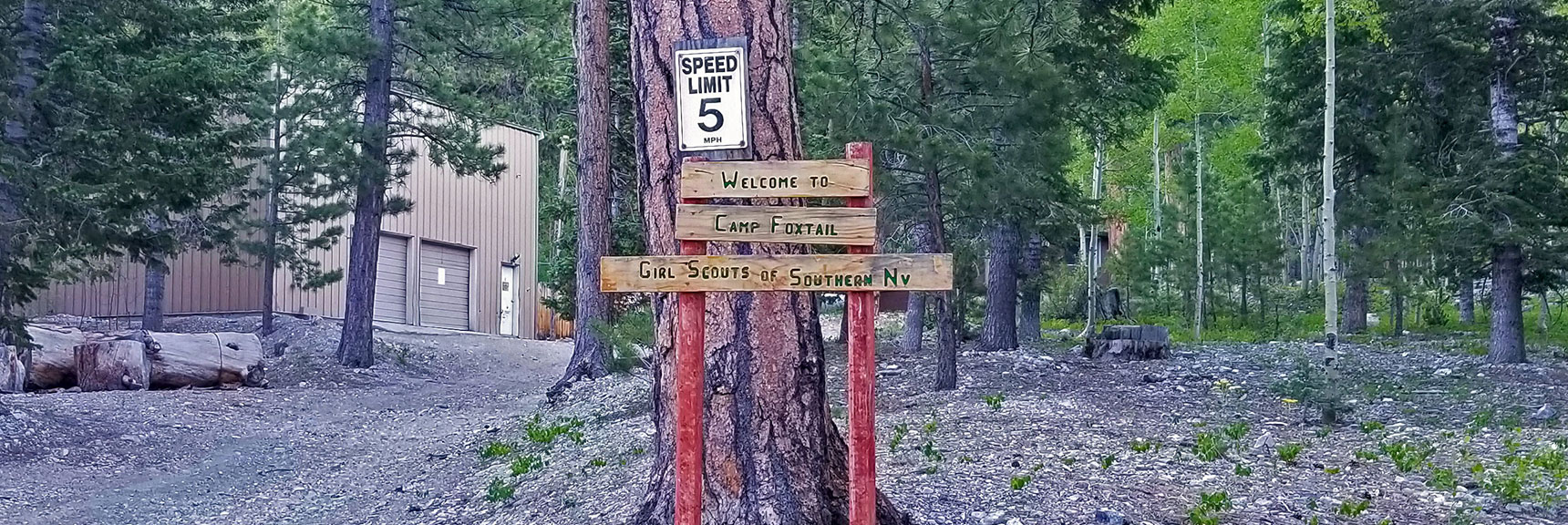 Original Sign at Entrance to "Camp Foxtail Girl Scouts Camp". Abandoned After Water Regulation Issues. | Lee to Kyle Canyon | Foxtail Approach | Mt Charleston Wilderness | Spring Mountains, Nevada