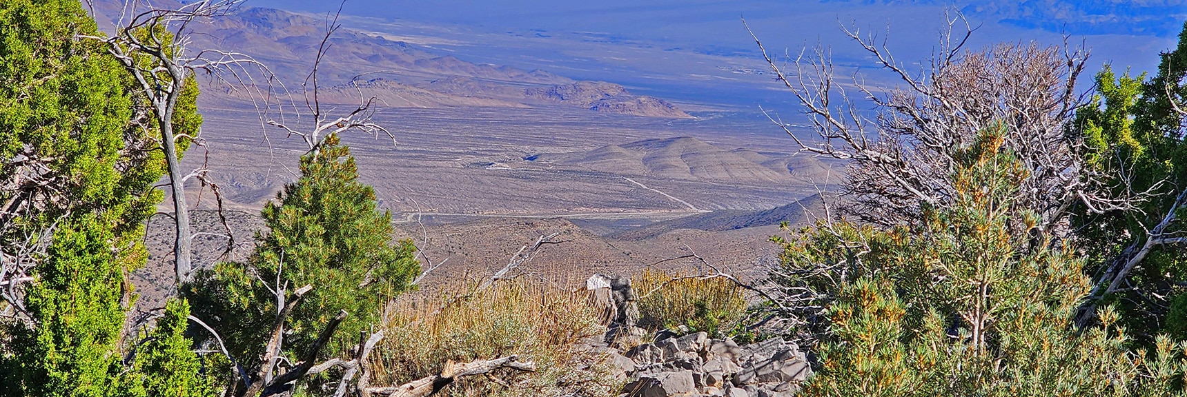 Straight Stretch of Road Far Below is Where Car is Parked | Kyle Canyon Grand Crossing | Northern Half | La Madre Mountains Wilderness, Nevada