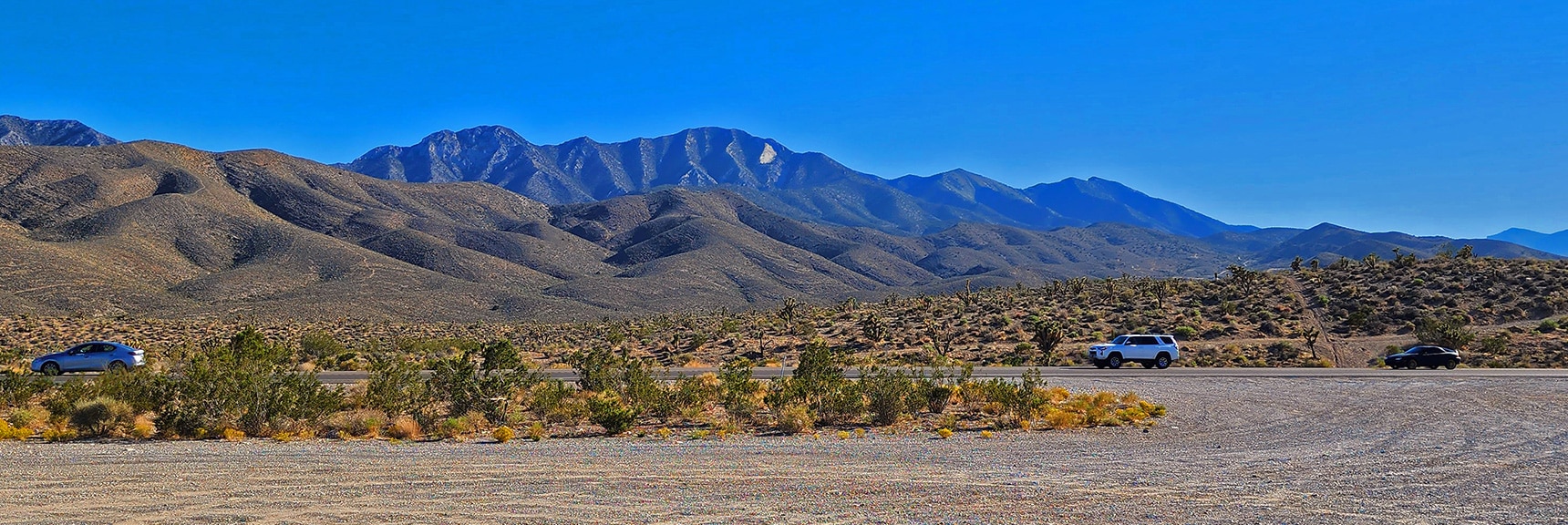 View Back Toward La Madre Mountains from Parking Area on Kyle Canyon Road | Kyle Canyon Grand Crossing | Northern Half | La Madre Mountains Wilderness, Nevada