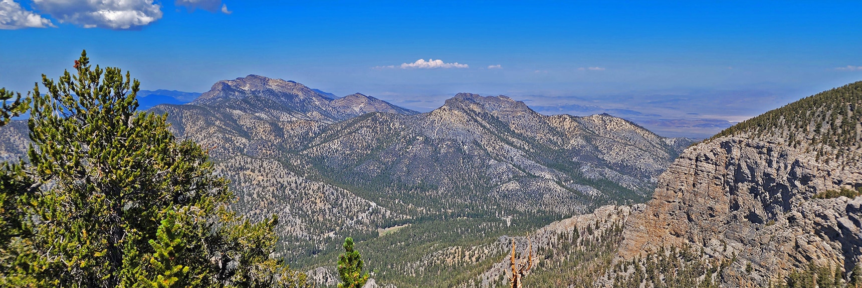McFarland Peak (Left) to Black Rock Sister (Right) from Lee/Kyle Canyon Upper Ridgeline | Mummy Mountain Grand Crossing | Lee Canyon to Deer Creek Road | Mt Charleston Wilderness | Spring Mountains, Nevada |