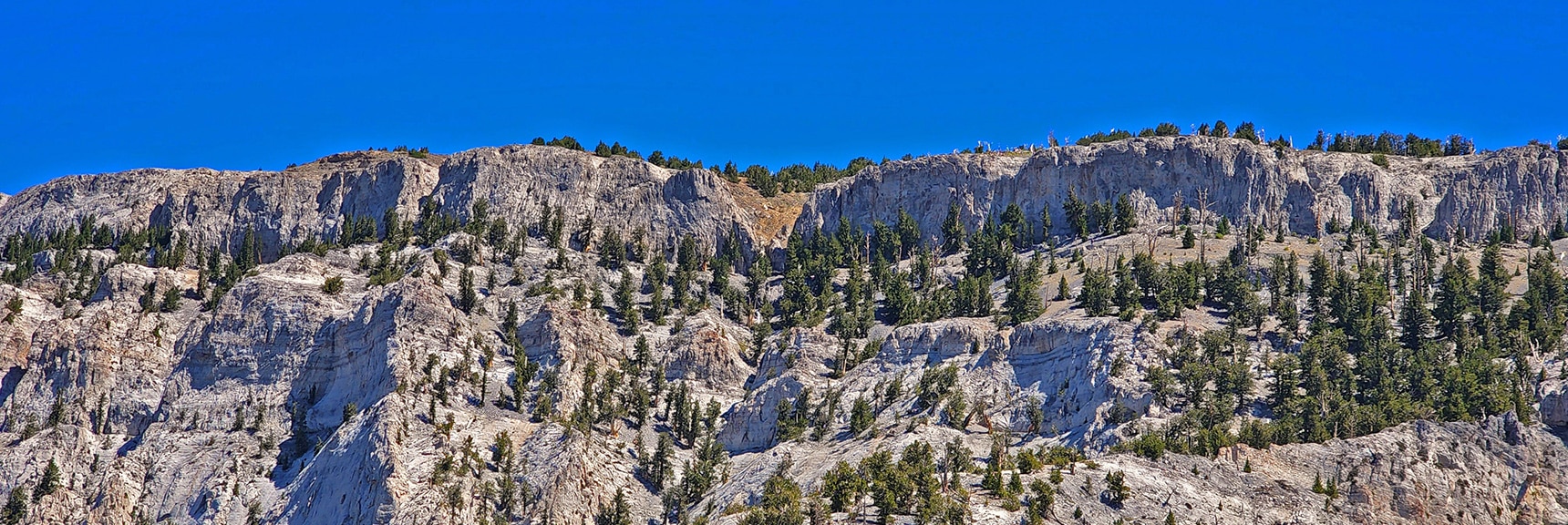 Closing in on Mummy Mountain. "V-Shaped" Cliff Summit Opening in Center | Mummy Mountain Grand Crossing | Lee Canyon to Deer Creek Road | Mt Charleston Wilderness | Spring Mountains, Nevada |