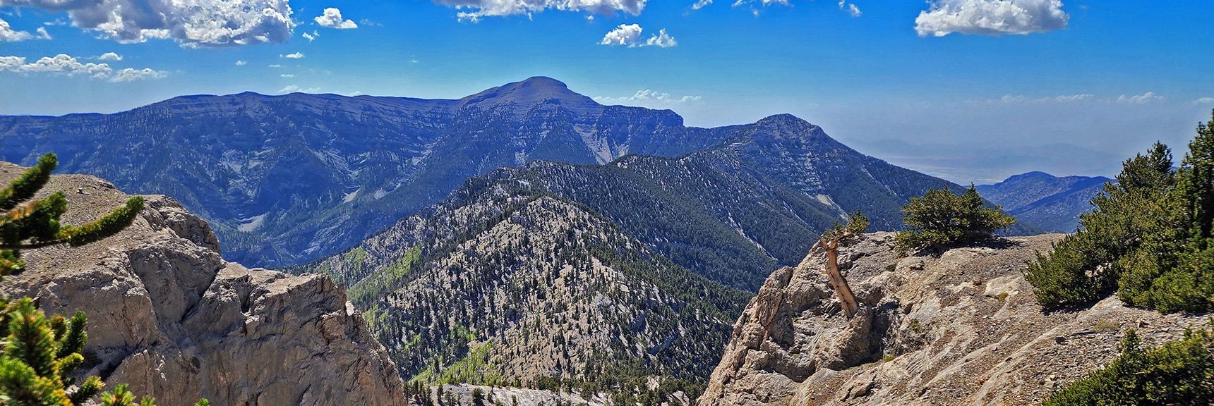 Great View of Entire Lee/Kyle Canyon Upper Ridgeline Between Mummy Mountain and Lee Peak. Charleston Peak Center | Mummy Mountain Grand Crossing | Lee Canyon to Deer Creek Road | Mt Charleston Wilderness | Spring Mountains, Nevada |
