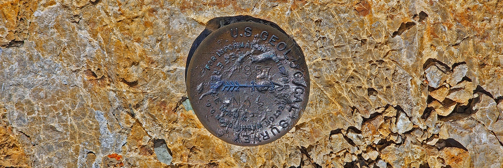 Mummy Mountain Official Geological Survey Summit Marker, 1957 | Mummy Mountain Grand Crossing | Lee Canyon to Deer Creek Road | Mt Charleston Wilderness | Spring Mountains, Nevada |