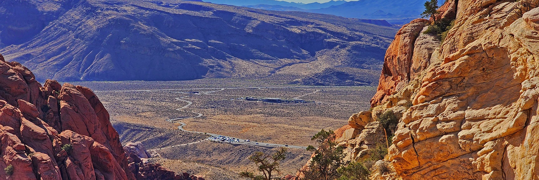View Down into Red Rock Canyon. Scenic Drive Parking #2, Visitor Center and Blue Diamond Mt. | Calico Tanks | Red Rock Canyon National Conservation Area, Nevada