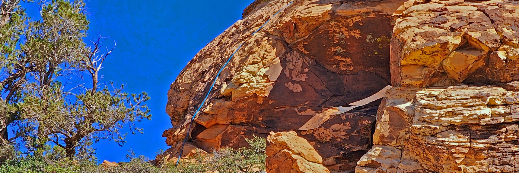 Boulder on First Summit is Roped. But I Have Not Checked Where Rope is Anchored Above. | Hollow Rock Peak | Rainbow Mountain Wilderness, Nevada