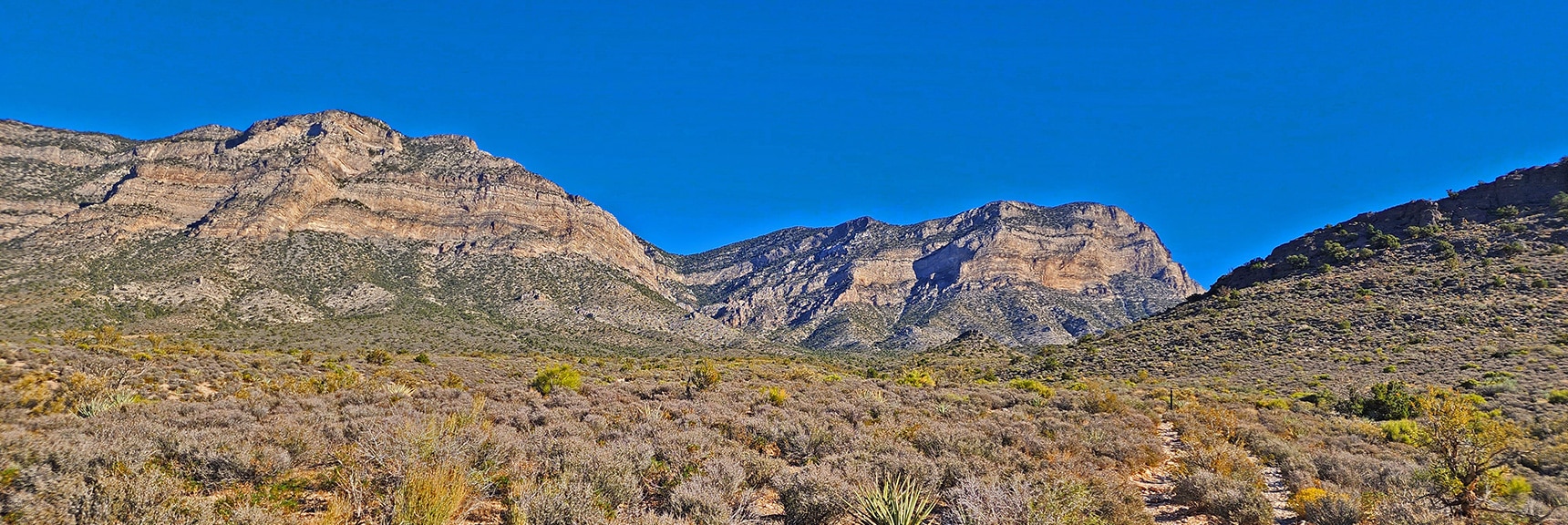 Heading Up the Keystone Thrust Trail. The Saddle Constantly Visible. | Kyle Canyon Grand Crossing | Southern Half | Red Rock Canyon National Conservation Area, Nevada