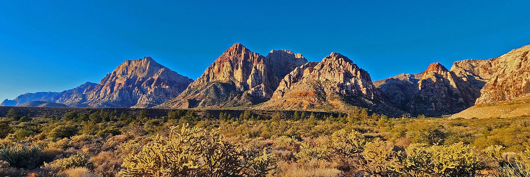 Left to Right: Mt. Wilson, Rainbow Mountain, Juniper Peak, Mescalito Pyramid, Bridge Mountain | Rock Climber Observations | Pine Creek Canyon | Rainbow Mountain Wilderness, Nevada