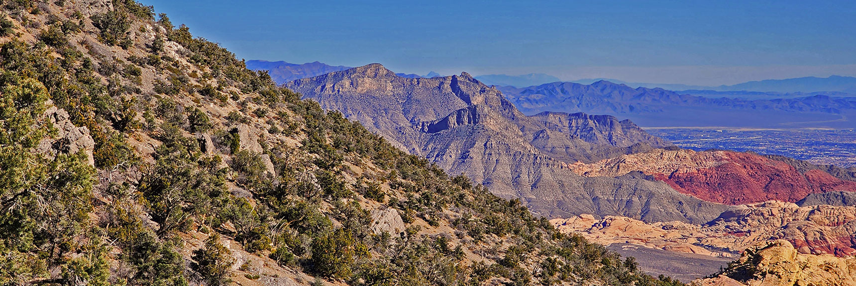 View Back Toward Damsel Peak (aka Pincushion Peak) and Red Rock Canyon | Mid Upper Crest Ridgeline | Rainbow Mountain Wilderness, Nevada