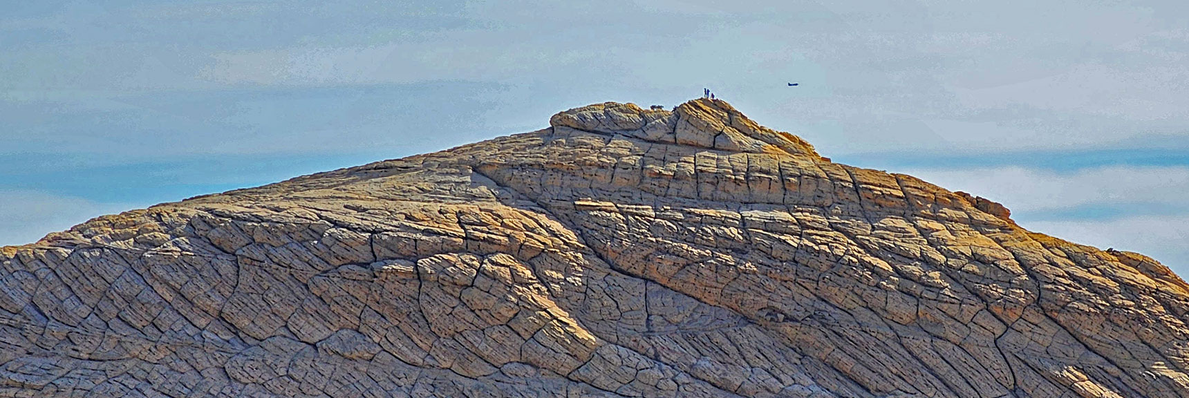 Climbers on Bridge Mountain Summit Watch Plane Passing Overhead | North Upper Crest Ridgeline | Rainbow Mountain Wilderness, Nevada