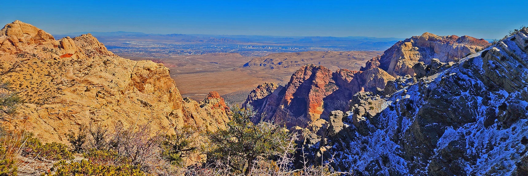View to Blue Diamond Mountain and Las Vegas Valley Beyond. | Mid Upper Crest Ridgeline | Rainbow Mountain Wilderness, Nevada