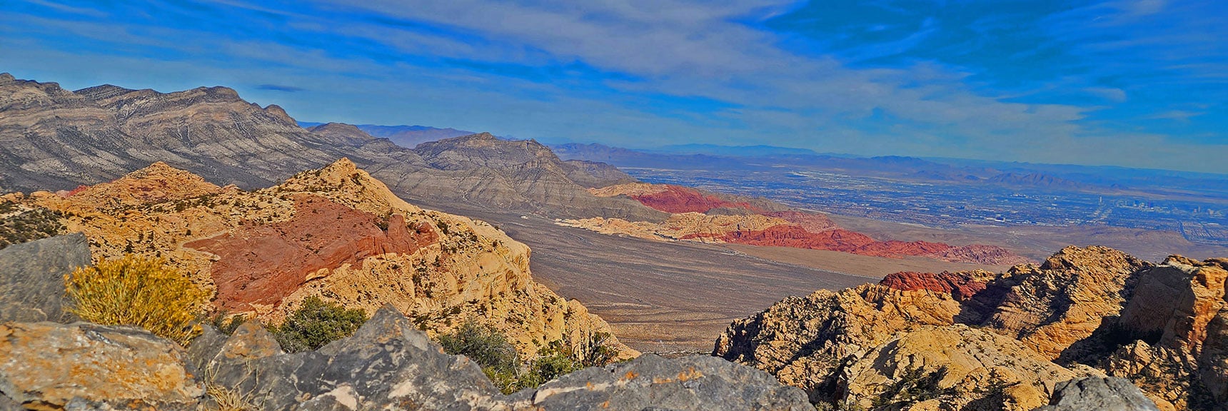 Las Vegas Valley Coming Into View Beyond the Calico Hills in Red Rock Canyon | North Upper Crest Ridgeline | Rainbow Mountain Wilderness, Nevada
