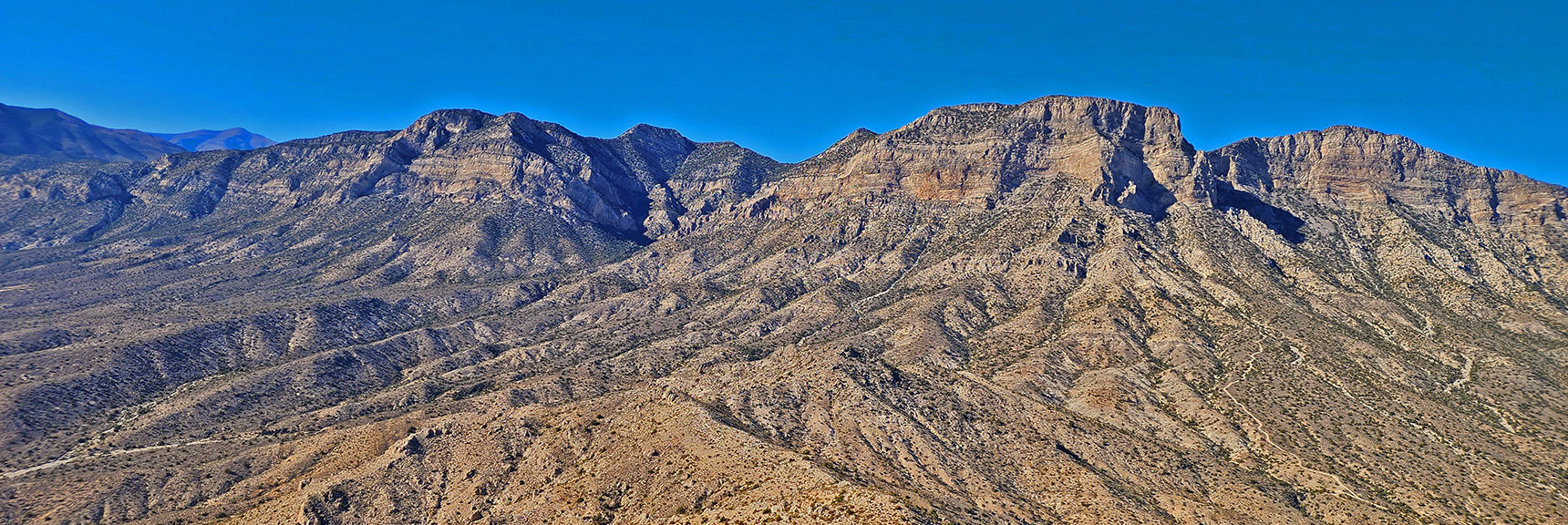 Keystone Thrust Cliffs. Left to Right: El Bastardo, El Padre, La Madre | Turtlehead Peak | Red Rock Canyon National Conservation Area, Nevada