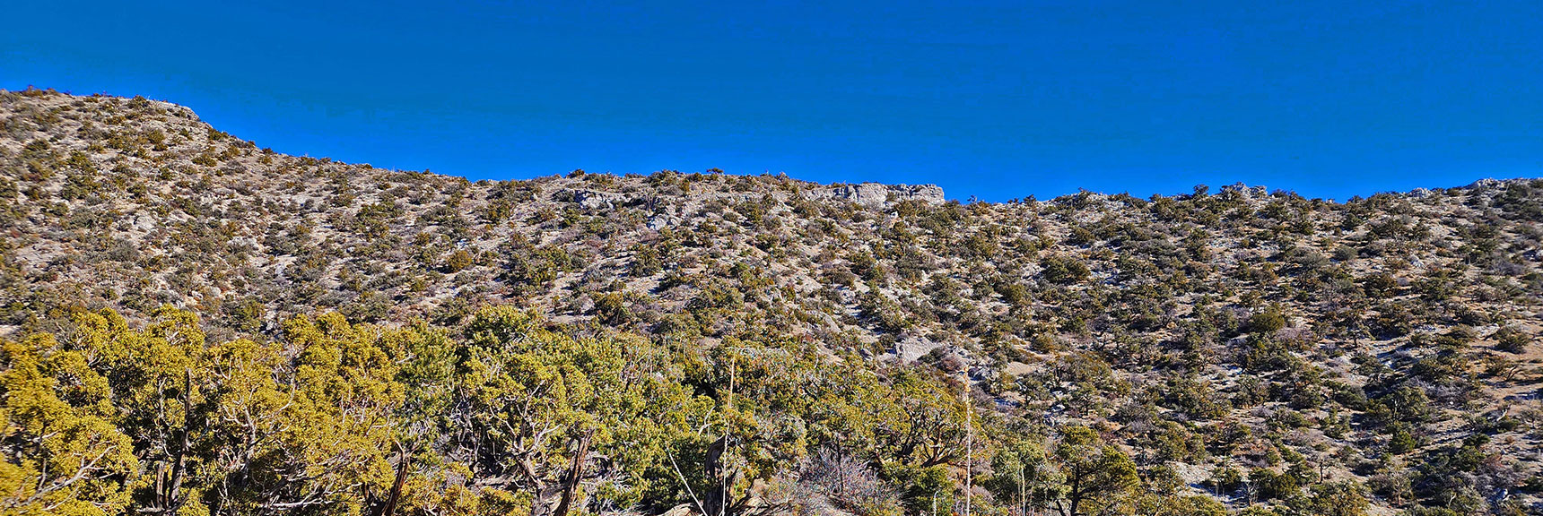 Flat Rocky Area (Center) is Ridgeline Summit Point. Topping Final Barrier Ridge. | Rainbow Mountains Mid Upper Crest Ridgeline from Lovell Canyon, Nevada