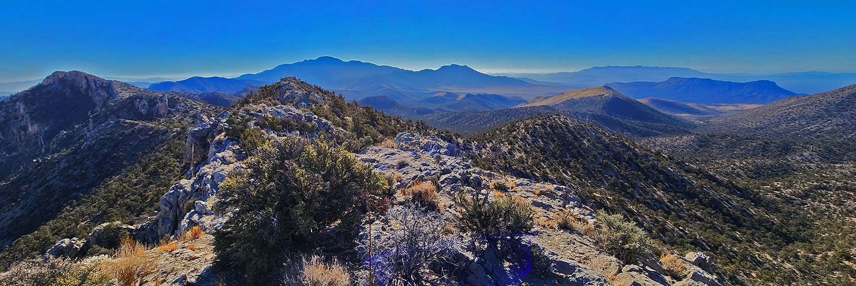 View South on Upper Crest Ridgeline Toward Potosi Mountain. | Rainbow Mountains Mid Upper Crest Ridgeline from Lovell Canyon, Nevada