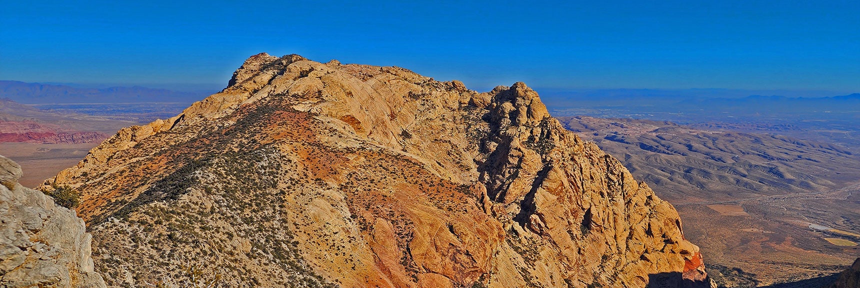 Mt. Wilson Summit. Note Approach Ridge. Will Zoom in on Summit Area. | Rainbow Mountains Mid Upper Crest Ridgeline from Lovell Canyon, Nevada