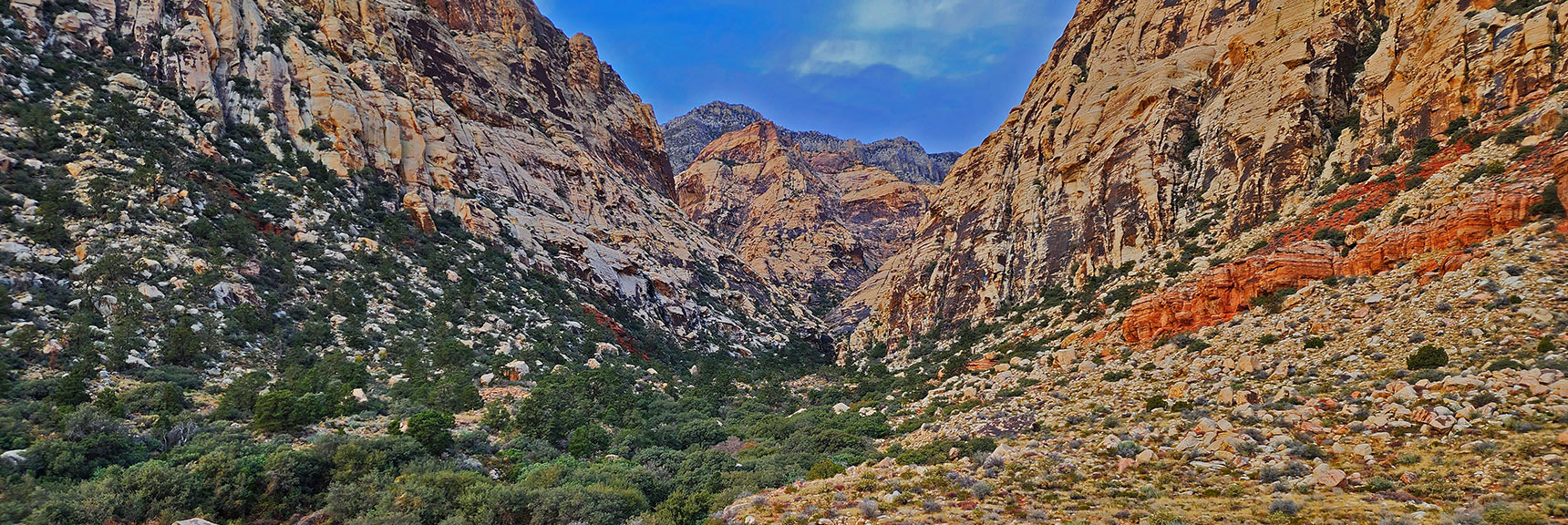 The Canyon Will Divide into a North (right) and South (left) Branch at the Hill in the Middle | Oak Creek Canyon North Branch Toward Rainbow Mountains Upper Crest Ridgeline | Rainbow Mountain Wilderness, Nevada
