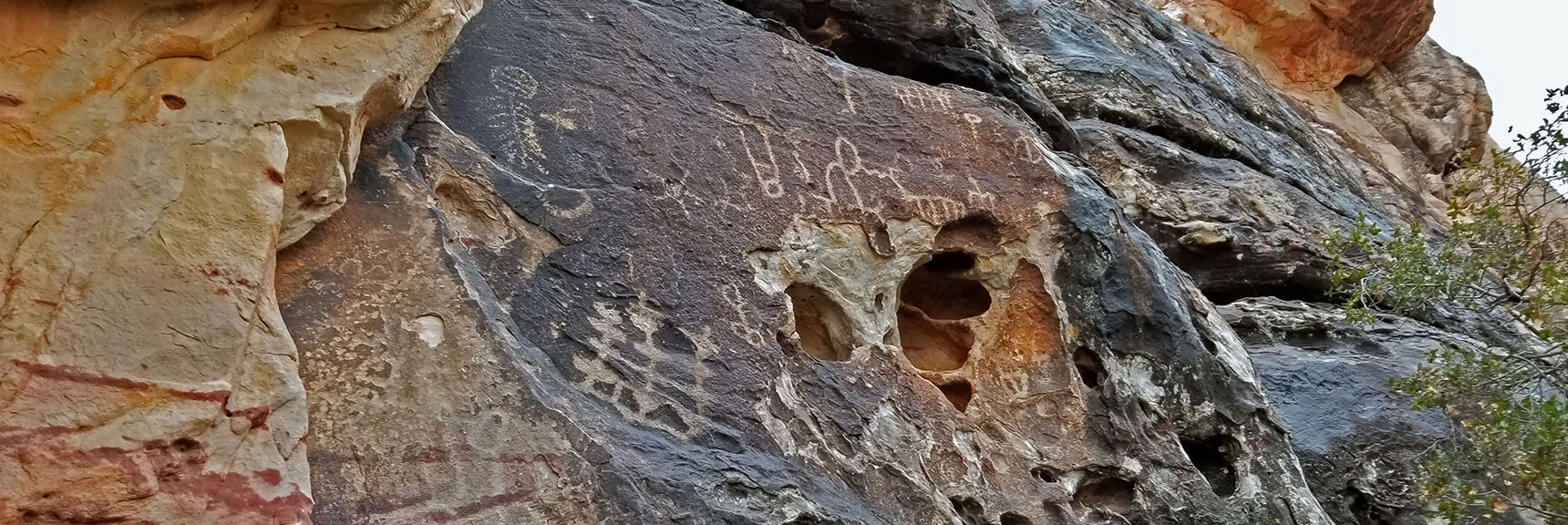 Thin Film of Dark Iron Oxidation Etched Through to Create Petroglyphs | Willow Spring Loop, Petroglyph Canyon, Lost Creek Canyon | Red Rock Canyon National Conservation Area, Nevada