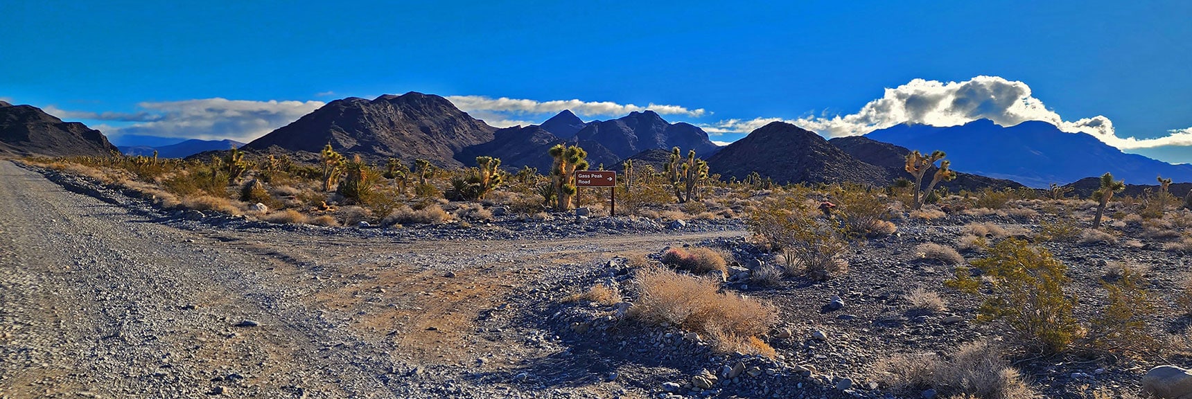 Gass Peak Road Intersection. See Gass Peak Adventures on Las Vegas Area Trails | Fossil Ridge Far East | Desert National Wildlife Refuge, Nevada