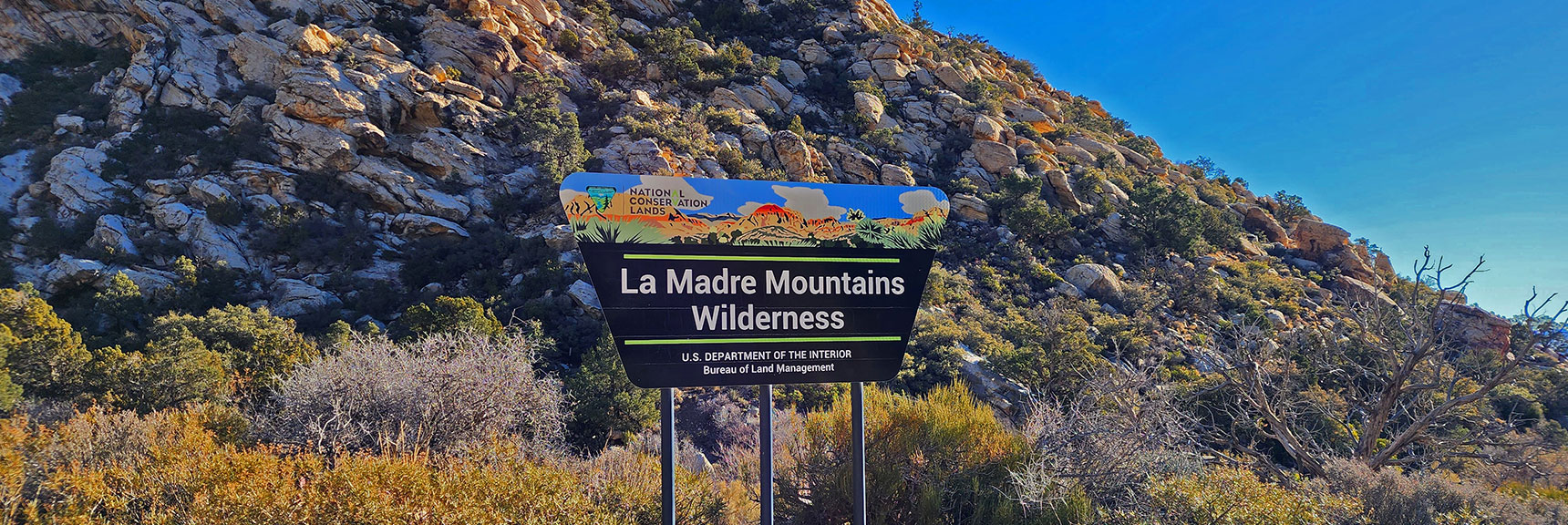 La Madre Mountain Wilderness Entrance Sign on NW Side of White Rock Mountain | White Rock Mountain Loop Trail | Red Rock Canyon, Nevada