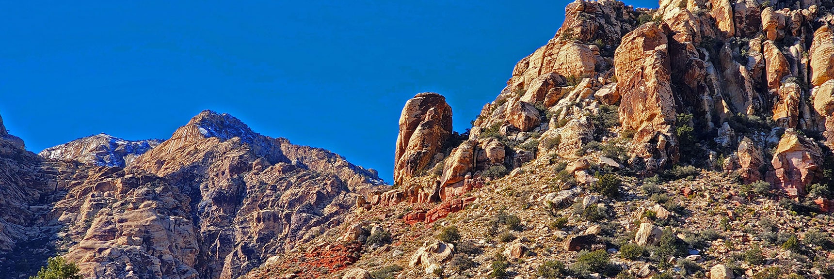 Pillar on SW White Rock Mountain. Buffalo Wall in Background | White Rock Mountain Loop Trail | Red Rock Canyon, Nevada
