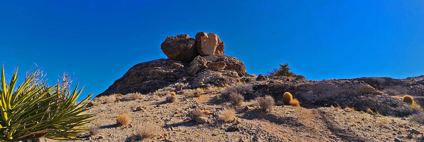 Continuing Past Distinctive Rock Formation That Marks the Ridge High Point | Eastern Outer Circuit | Blue Diamond Hill | Red Rock Canyon, Nevada