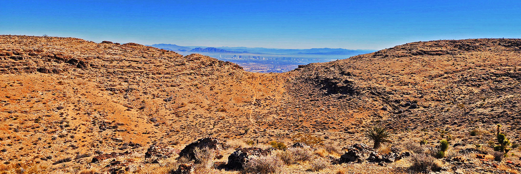 Cross-Over to High Eastern Overlook Ridge. Las Vegas Valley & Strip Background. | Eastern Outer Circuit | Blue Diamond Hill | Red Rock Canyon, Nevada