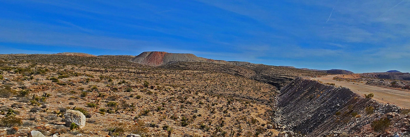Maverick Windsock Hill is High Point to Left of Mining Mound Ahead | Western Outer Circuit | Blue Diamond Hill | Red Rock Canyon, Nevada