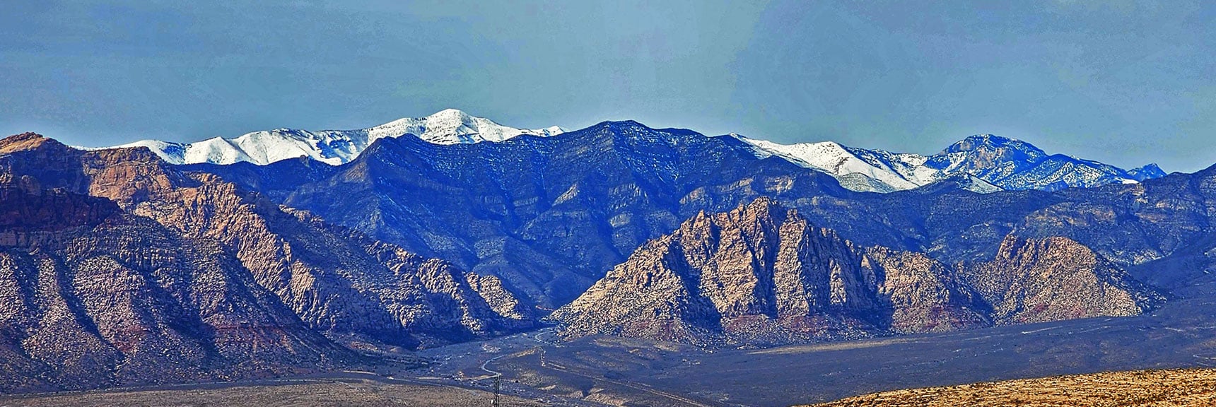 Zooming in on Mt. Charleston Wilderness. Griffith Peak (left) to Mummy Mt. (right) | Western Outer Circuit | Blue Diamond Hill | Red Rock Canyon, Nevada