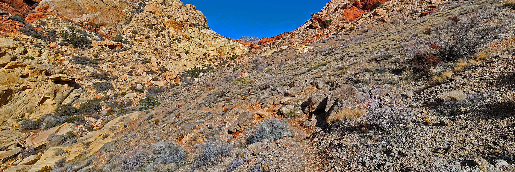 The Ash Canyon Trail Becomes More Distinct Near and Beyond Ash Canyon Summit | Ash Canyon to Calico Tanks | Calico Basin and Red Rock Canyon, Nevada | David Smith | Las Vegas Area Trails